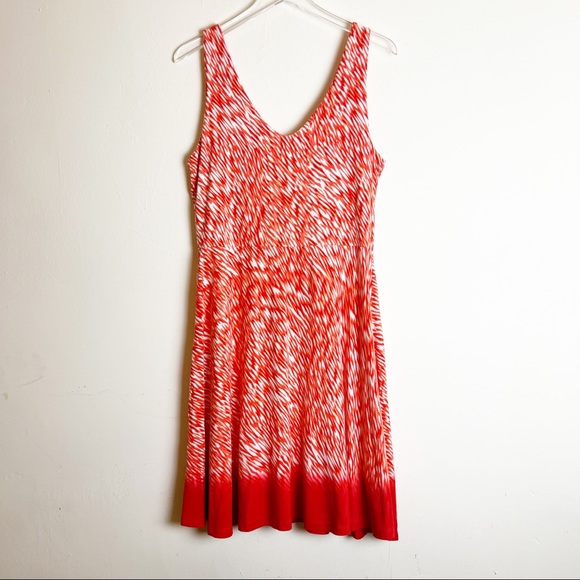 Athleta Animal Print Sleeveless Knit Dress, Size Large - Orange/White - Picture 1 of 12